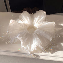 Load image into Gallery viewer, Handcrafted White Pearl &amp; Rhinestone Tassel Scrunchie