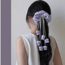 Load image into Gallery viewer, Handcrafted Purple &amp; White Bluebell Scrunchie