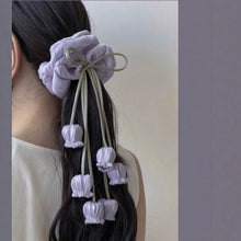 Load image into Gallery viewer, Handcrafted Purple &amp; White Bluebell Scrunchie