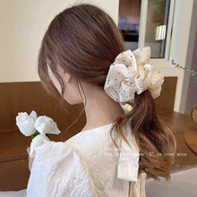 Load image into Gallery viewer, Moonlit Dots — Pearlescent Tulle Scrunchie