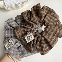 Load image into Gallery viewer, Caramel Check —  Brown Plaid Scrunchie