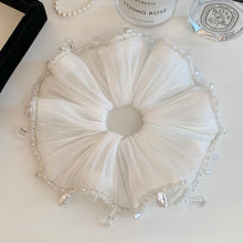 Load image into Gallery viewer, Handcrafted White Pearl &amp; Rhinestone Tassel Scrunchie