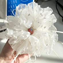 Load image into Gallery viewer, Handcrafted White Cutwork Double-Layer Ruffle Scrunchie