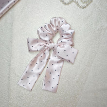 Load image into Gallery viewer, Handcrafted Pink Polka Dot Bow Scrunchie