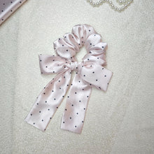Load image into Gallery viewer, Handcrafted Pink Polka Dot Bow Scrunchie
