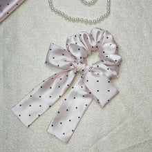 Load image into Gallery viewer, Handcrafted Pink Polka Dot Bow Scrunchie